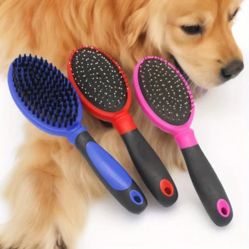 1pc Dog Grooming Brush, Dual-Sided 2-in-1 Soft Bristle & Pin Comb, PP Material, for Pet Hair Removal & Massage