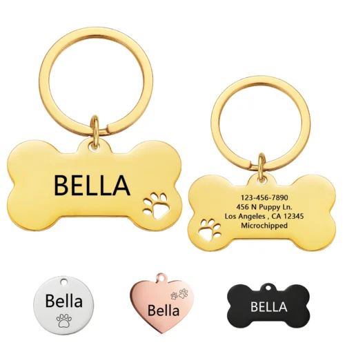 Stainless Steel Personalized Dog Tags Cat Tag Engraved on Both Sides Pet ID Name Number and Address with 4 Lines of Customizable