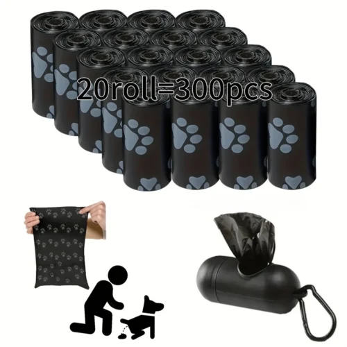 20 Rolls Pet Waste Bags, 300 Count, Durable Polypropylene, Polyethylene & PVC, Portable Dog Poop Bag Dispenser Included